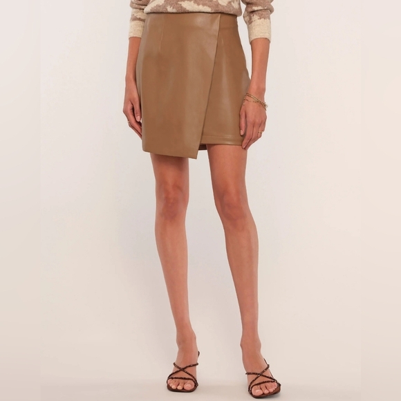 Heartloom Dresses & Skirts - Heartloom Vegan Leather Sonja Mini Wrap Skirt Tan Brown Beige size M